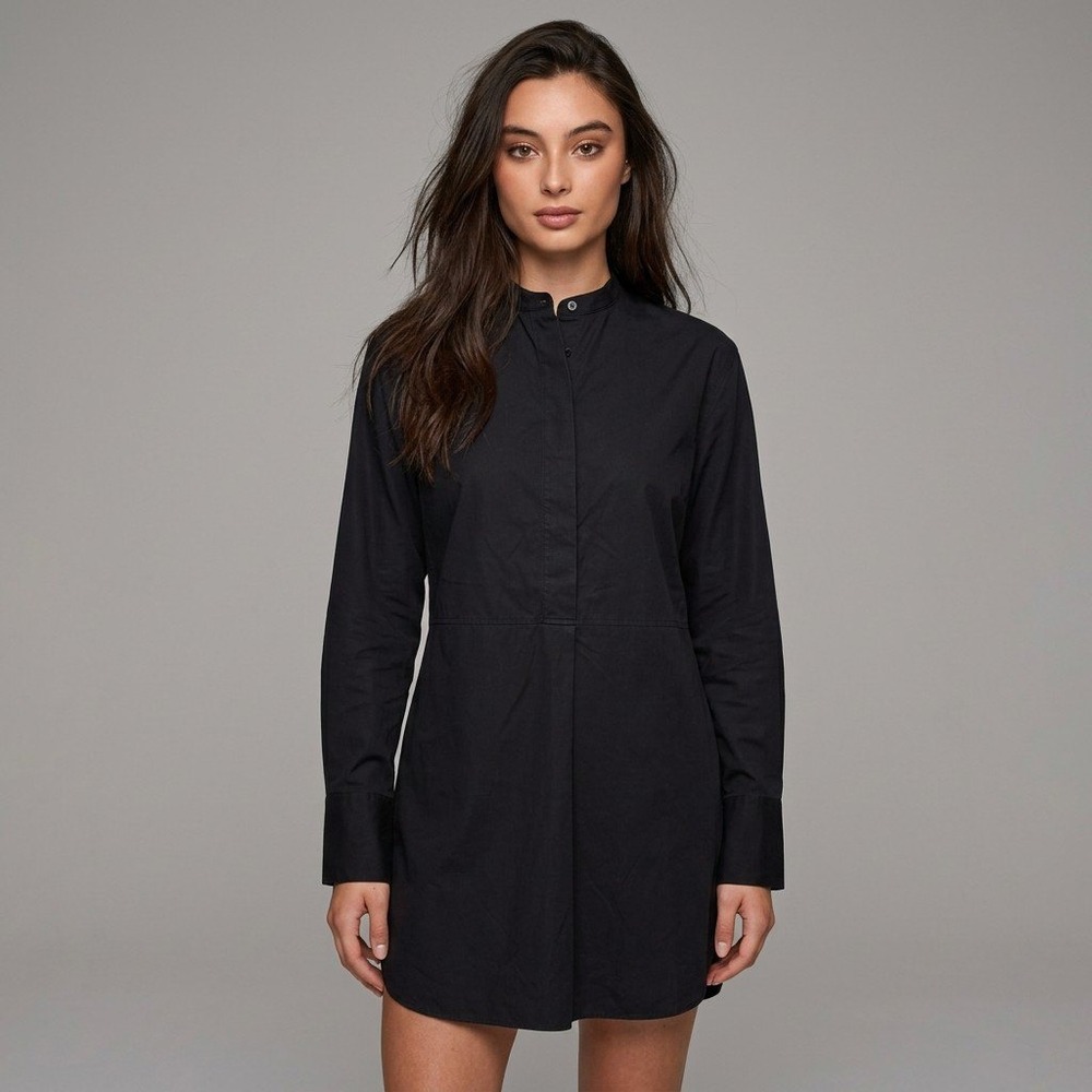 COS Black Cotton Band Collar Tunic Blouse‎ Long Sleeve Minimalist Top Size XS